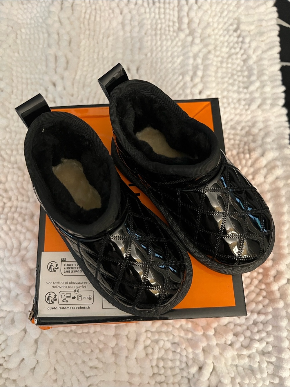Kids Black Quilted Winter Slip-On Boots
